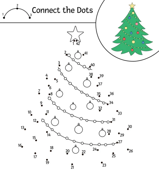 Vetor Natal Dot Dot Atividade Cor Com Abeto Bonito Férias — Vetor de Stock