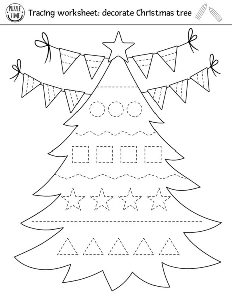 Vector Christmas Handwriting Practice Worksheet Winter Printable Black White Activity Stock Vector