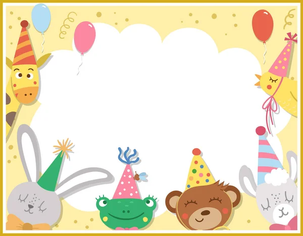 Шаблон Поздравительной Открытки День Рождения Милыми Животными Юбилейный Плакат Приглашение — стоковый вектор