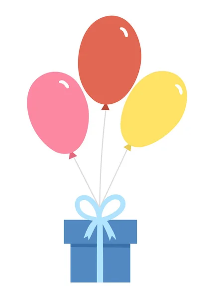 Cute Wektor Obecny Latający Kolorowe Kilka Balonów Zabawny Prezent Urodzinowy — Wektor stockowy