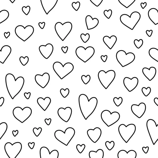 Vector Black White Seamless Pattern Cute Decorated Hearts Repeating Background — Stock Vector