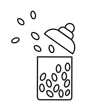 Cam kavanozda siyah beyaz jelibon. Kart, poster ve parmak izi tasarımı için sevimli komik bir tatlı illüstrasyonu. Beyaz arka planda izole edilmiş çocuklar için ana hatlı tatil veya doğum günü simgesi.