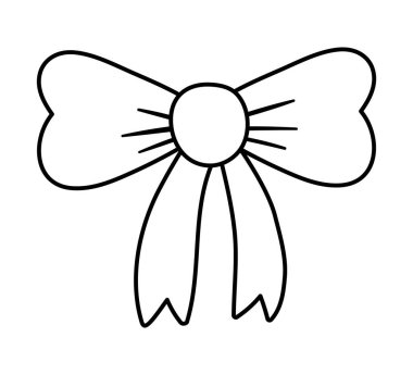 Şirin siyah beyaz fiyonk. Kart, poster ve baskı tasarımı için komik bir tatil illüstrasyonu. Neşeli kutlama aksesuar çizgisi simgesi beyaz arkaplanda izole