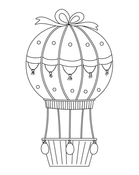 Vector Cute Black White Hot Air Balloon Funny Birthday Holiday — Stock Vector