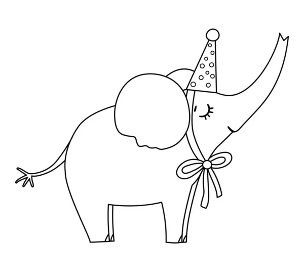 Векторный Симпатичный Черно Белый Слон Шляпе День Рождения Смешное Животное — стоковый вектор