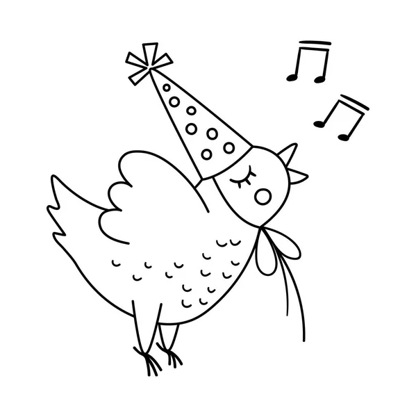 Векторная Симпатичная Черно Белая Поющая Курица Шляпе День Рождения Смешная — стоковый вектор