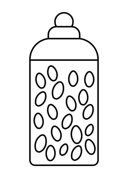 ガラス瓶の中のベクトル黒と白のゼリー豆 カード ポスター 印刷デザインのためのかわいい面白いデザートイラスト 白い背景に隔離された子供のための休日や誕生日ラインのアイコンの概要 — ストックベクタ