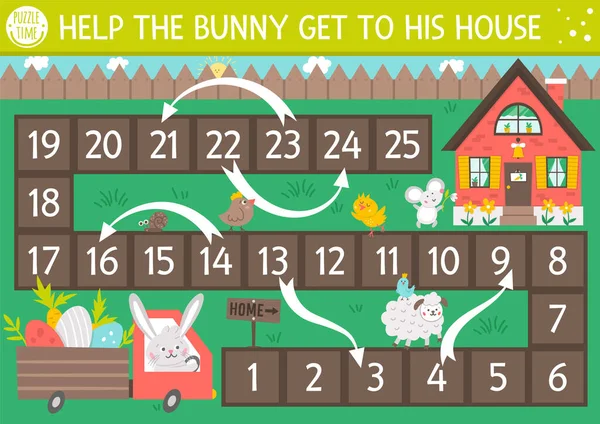 Minibüste Yumurtalı Şirin Tavşanı Olan Çocuklar Için Paskalya Zarları Oyunu — Stok Vektör