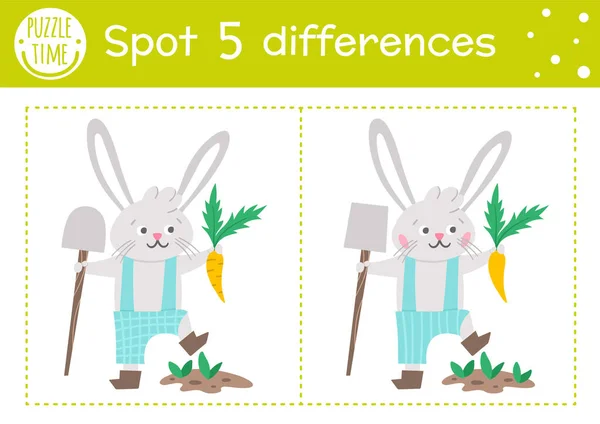 复活节为孩子们寻找不同的游戏 带着滑稽兔子种植胡萝卜的假日教育活动 具有可爱性格的可打印工作表 给孩子们的春季难题 — 图库矢量图片