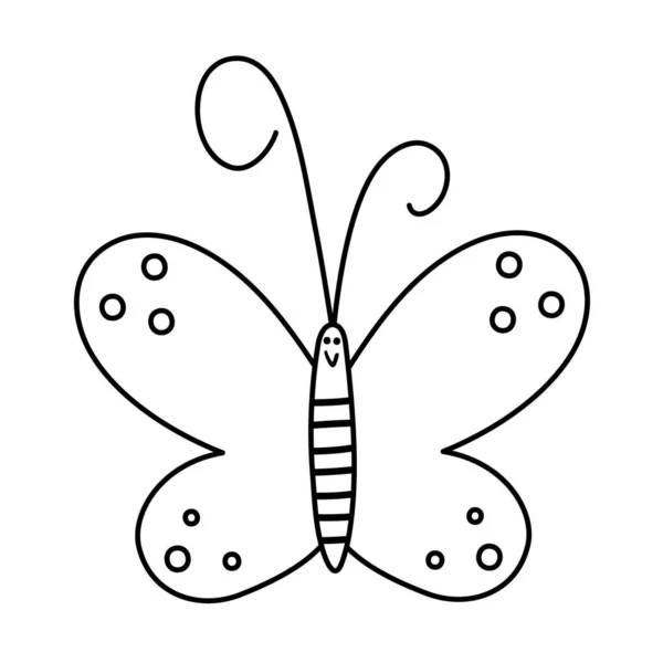 Vecteur Icône Papillon Noir Blanc Décrivez Drôle Forêt Forêt Jardin — Image vectorielle