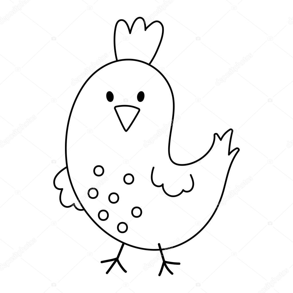 Vector black and white bird icon isolated on white background. Outline spring traditional symbol and design element. Cute animal with tuft illustration for kids