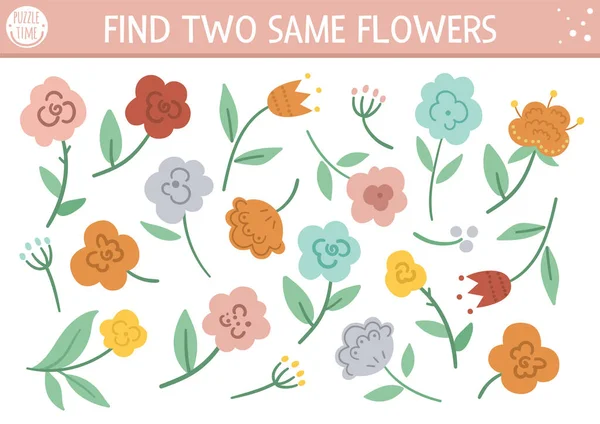 Encontre Duas Flores Iguais Dia Das Mães Atividade Correspondência Para —  Vetores de Stock