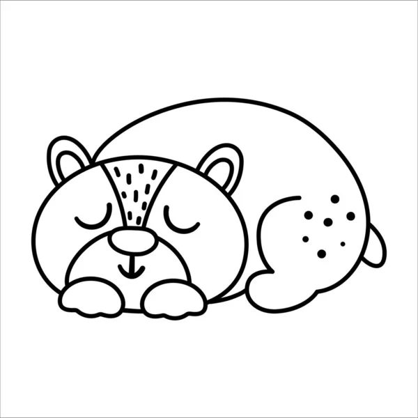 ベクトルブラックとホワイトの手描きの赤ちゃんクマ 白い背景に隔離されたかわいい眠っている小さな森の動物のラインアイコン 甘い森のイラストや着色ページ — ストックベクタ