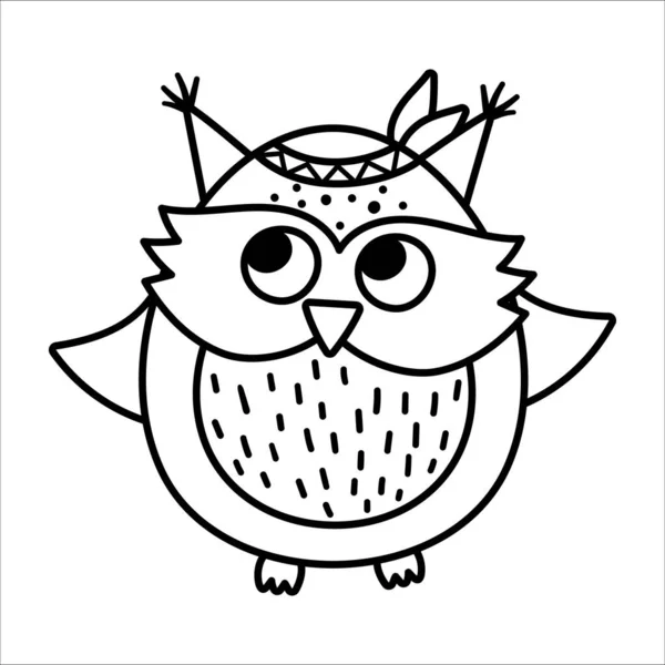 Vector Black White Hand Drawn Baby Owl Cute Little Woodland — Stock Vector