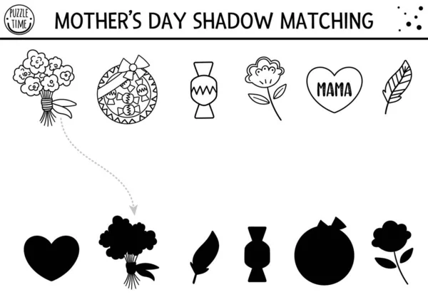 Mothers Day Black White Shadow Matching Activity Children Presents Fun — Stock Vector