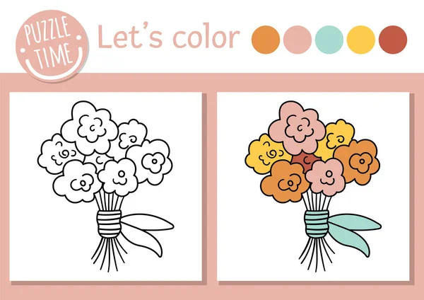 Coloriage Vacances Pour Les Enfants Image Drôle Bouquet Roses Illustration — Image vectorielle