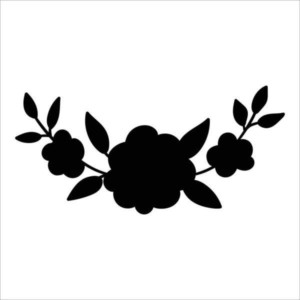 Vector Floralen Horizontalen Dekorativen Element Silhouette Schwarze Schablonenillustration Mit Rosenblüten — Stockvektor