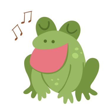 Vector singing frog. Funny woodland swamp animal. Cute forest illustration for kids isolated on white background. Green cartoon toad ico vector Vector singing frog. Funny woodland swamp animal. Cute forest illustration for kids isolated on white background. Green cartoon toad ico vector