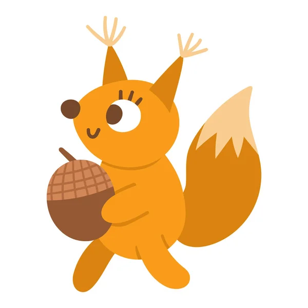 Esquilo Vetor Carregando Bolota Ícone Animal Floresta Engraçado Ilustração Bonito — Vetor de Stock