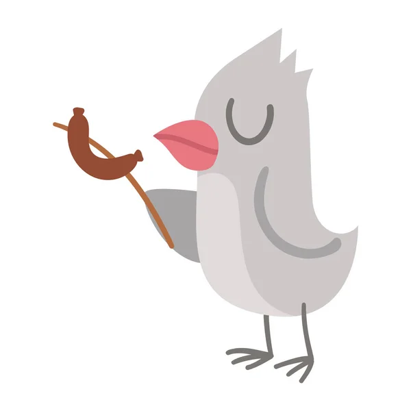 Pássaro Vetor Com Linguiça Galho Ícone Animal Floresta Engraçado Ilustração — Vetor de Stock