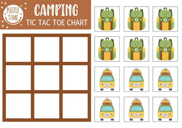 Vector Summer Camp Tic Tac Toe Chart Cute Camping Equipment — Stock Vector