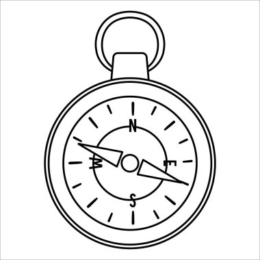 Vector black and white compass icon isolated on white background. Camping or hiking equipment outline illustration for kids. Line art orienteering device for forest tourism or travelling vector Vector black and white compass icon isolated on white background. Camping or hiking equipment outline illustration for kids. Line art orienteering device for forest tourism or travelling vector