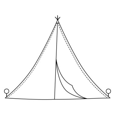 Vector black and white camping tent. Forest teepee line icon isolated on white background. Nature outdoor travel equipment. Outline canopy illustration vector Vector black and white camping tent. Forest teepee line icon isolated on white background. Nature outdoor travel equipment. Outline canopy illustration vector