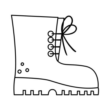 Vector black and white tourist boot illustration. Line hiking shoe icon with laces. Camping foot wear isolated on white background. Outline clothes for active outdoor holidays and tourism. vector Vector black and white tourist boot illustration. Line hiking shoe icon with laces. Camping foot wear isolated on white background. Outline clothes for active outdoor holidays and tourism. vector