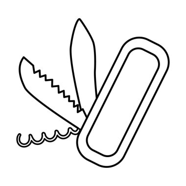 Vector black and white folding knife icon isolated on white background. Portable outline cutting equipment illustration. Clasp device for active outdoor tourism. Corkscrew pictur vector Vector black and white folding knife icon isolated on white background. Portable outline cutting equipment illustration. Clasp device for active outdoor tourism. Corkscrew pictur vector