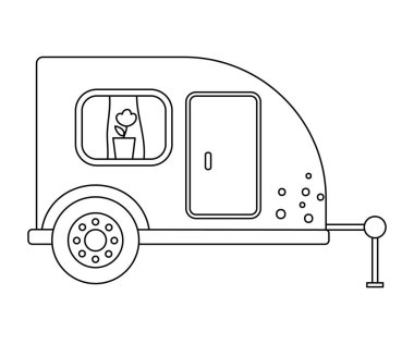 Vector black and white tourist trailer with door and window. Cute outline camper van isolated on white background. Camping carrier car line illustration. Journey vehicle concept. Mobile home icon vector Vector black and white tourist trailer with door and window. Cute outline camper van isolated on white background. Camping carrier car line illustration. Journey vehicle concept. Mobile home icon vector