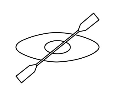 Vector black and white boat icon. Line art kayak with paddle isolated on white background. Outline rafting equipment picture vector Vector black and white boat icon. Line art kayak with paddle isolated on white background. Outline rafting equipment picture vector