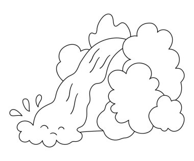 Vector black and white waterfall icon. Nature landscape line illustration isolated on white background. Outline water fall picture with greenery and trees. Wildlife or active holidays scene vector Vector black and white waterfall icon. Nature landscape line illustration isolated on white background. Outline water fall picture with greenery and trees. Wildlife or active holidays scene vector