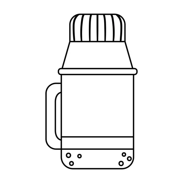 白い背景に隔離されたベクトル黒と白の魔法瓶 冬やキャンプの伝統的なウォーミングドリンクのアウトラインイラスト ホットドリンクやティーフラスクラインのアイコンをハイキング — ストックベクタ