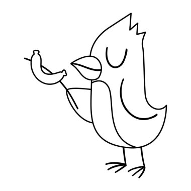 Vector black and white bird with sausage on a twig. Funny woodland animal line icon. Cute forest outline illustration for kids isolated on white background. vector Vector black and white bird with sausage on a twig. Funny woodland animal line icon. Cute forest outline illustration for kids isolated on white background. vector