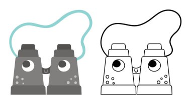 Vector binoculars colored and black and white illustration. Active traveling or search equipment icon. Travel object or spyglass isolated on white background. Cute coloring pag vector Vector binoculars colored and black and white illustration. Active traveling or search equipment icon. Travel object or spyglass isolated on white background. Cute coloring pag vector