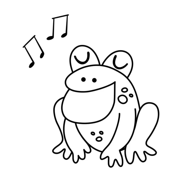 Vector Black White Singing Frog Funny Woodland Swamp Animal Cute — Stock Vector