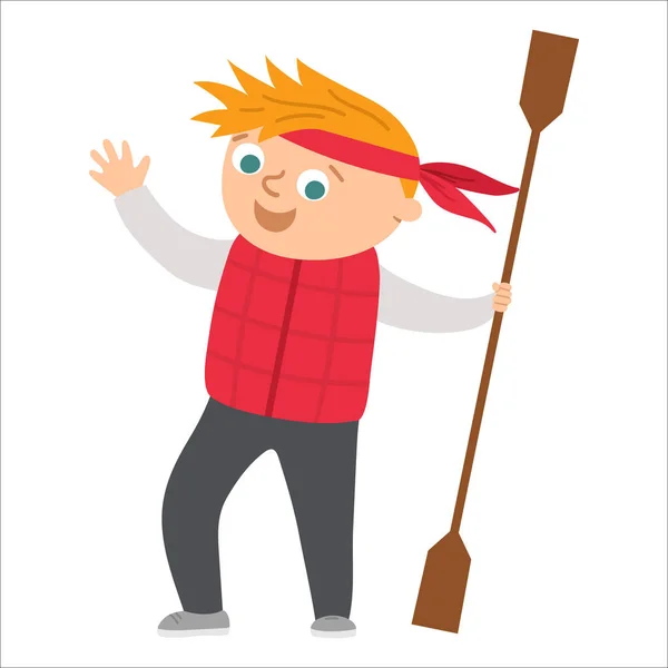 Χαριτωμένο Αγόρι Στέκεται Κουπί Και Χέρια Ψηλά Ευτυχισμένο Παιδί Έτοιμο — Διανυσματικό Αρχείο