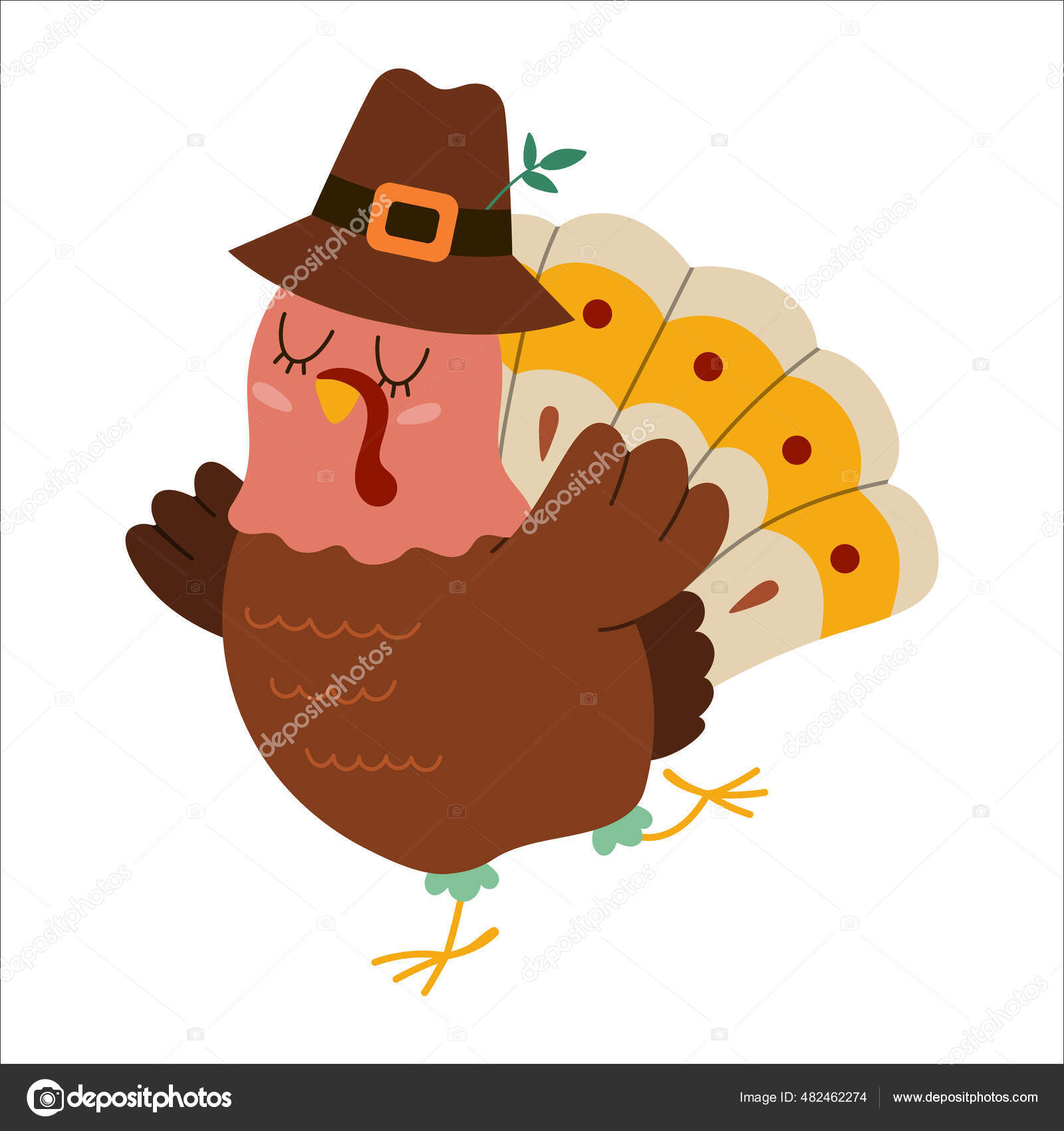 Color by number game for kids. Pilgrim Turkey Thanksgiving. Bird