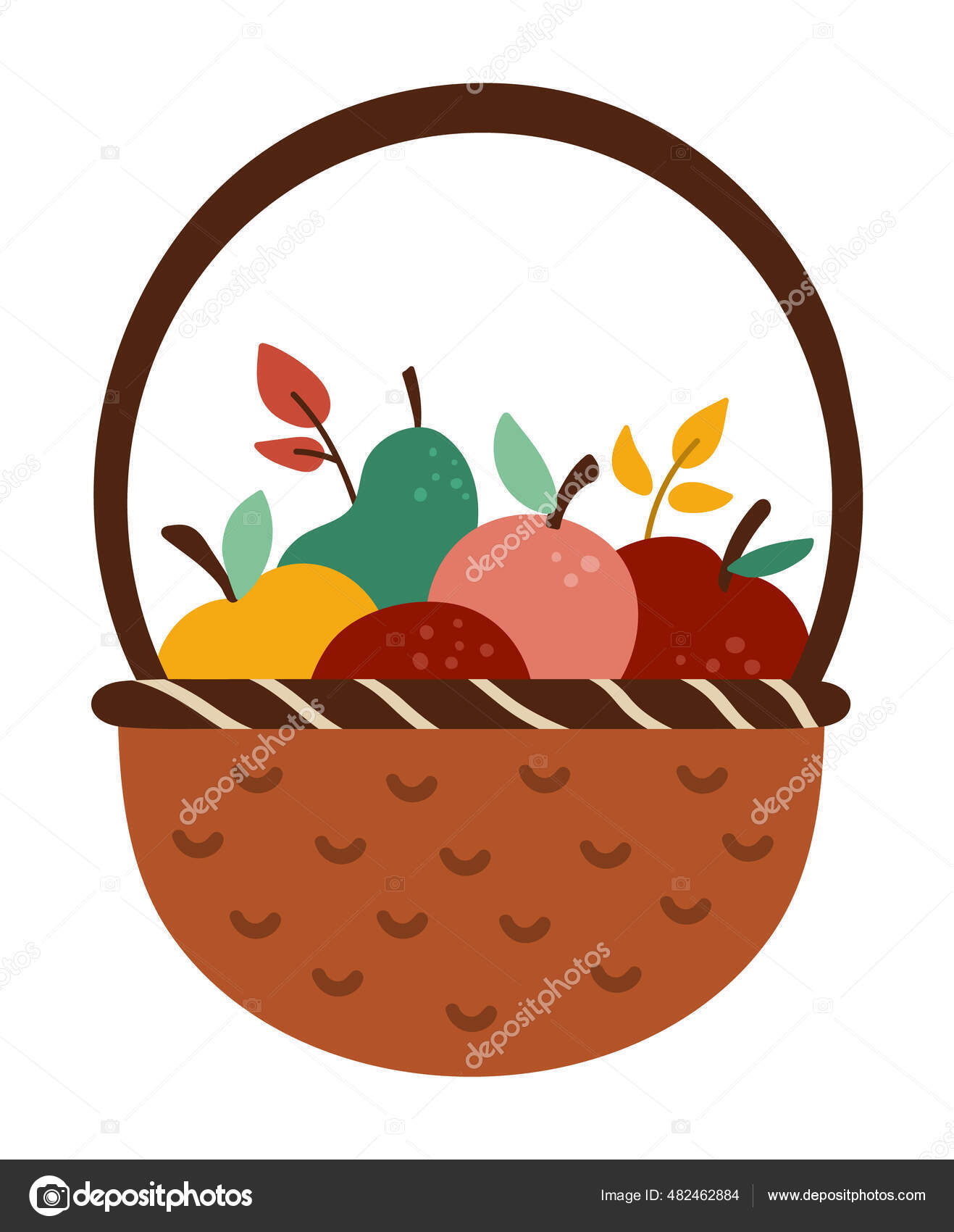Vector Linda Cesta Con Manzanas Peras Hojas Clipart Jardín Otoño Vector de  stock #482462884 de ©LexiClaus, image size:1317x1700