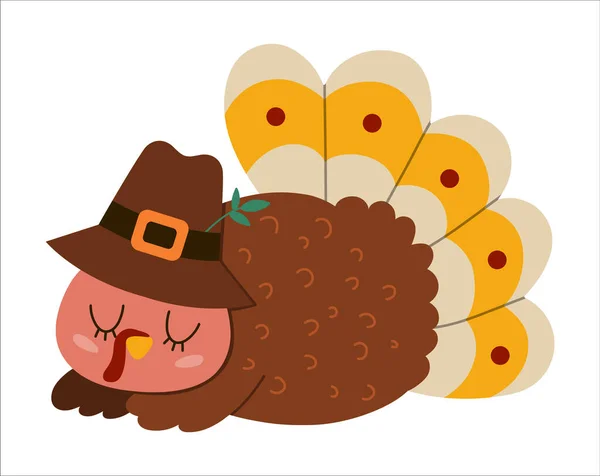 Векторная Индейка День Благодарения Шляпе Пилигрима Икона Осенней Птицы Осенний — стоковый вектор