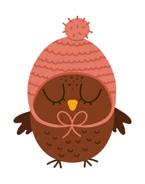Симпатичная Сова Розовой Шляпе Векторная Осенняя Птица Выделена Белом Фоне — стоковый вектор
