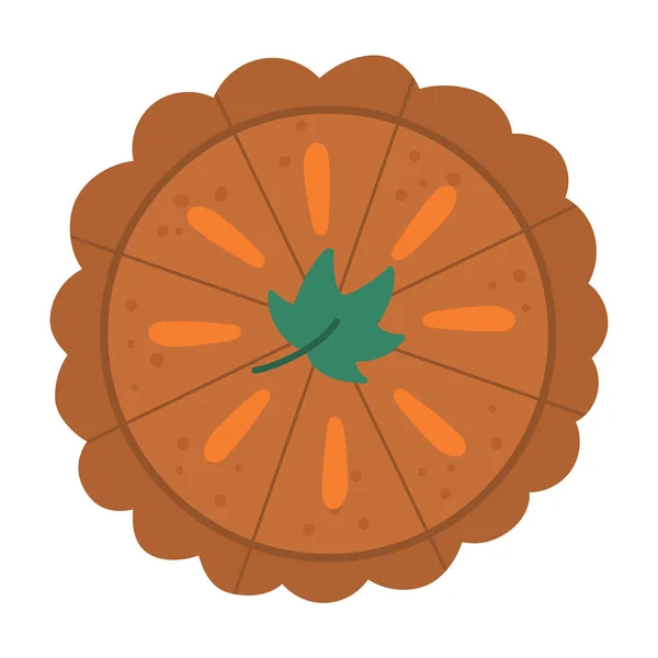 病媒传统的感恩节南瓜派上视图 秋天的甜点被白色背景隔离了 秋天绿叶假日餐的有趣例证 — 图库矢量图片