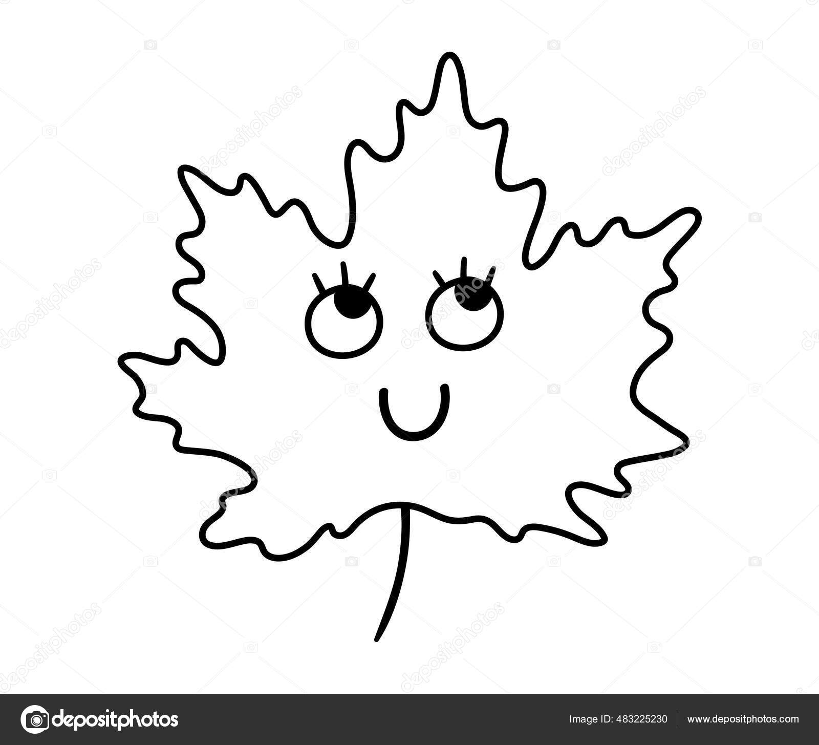 向量黑色和白色卡瓦枫树叶图回到学校的教育界迷人的线条带着微笑的植物给孩子们看的有趣的轮廓图库矢量图©LexiClaus 483225230, image size:1600x1455