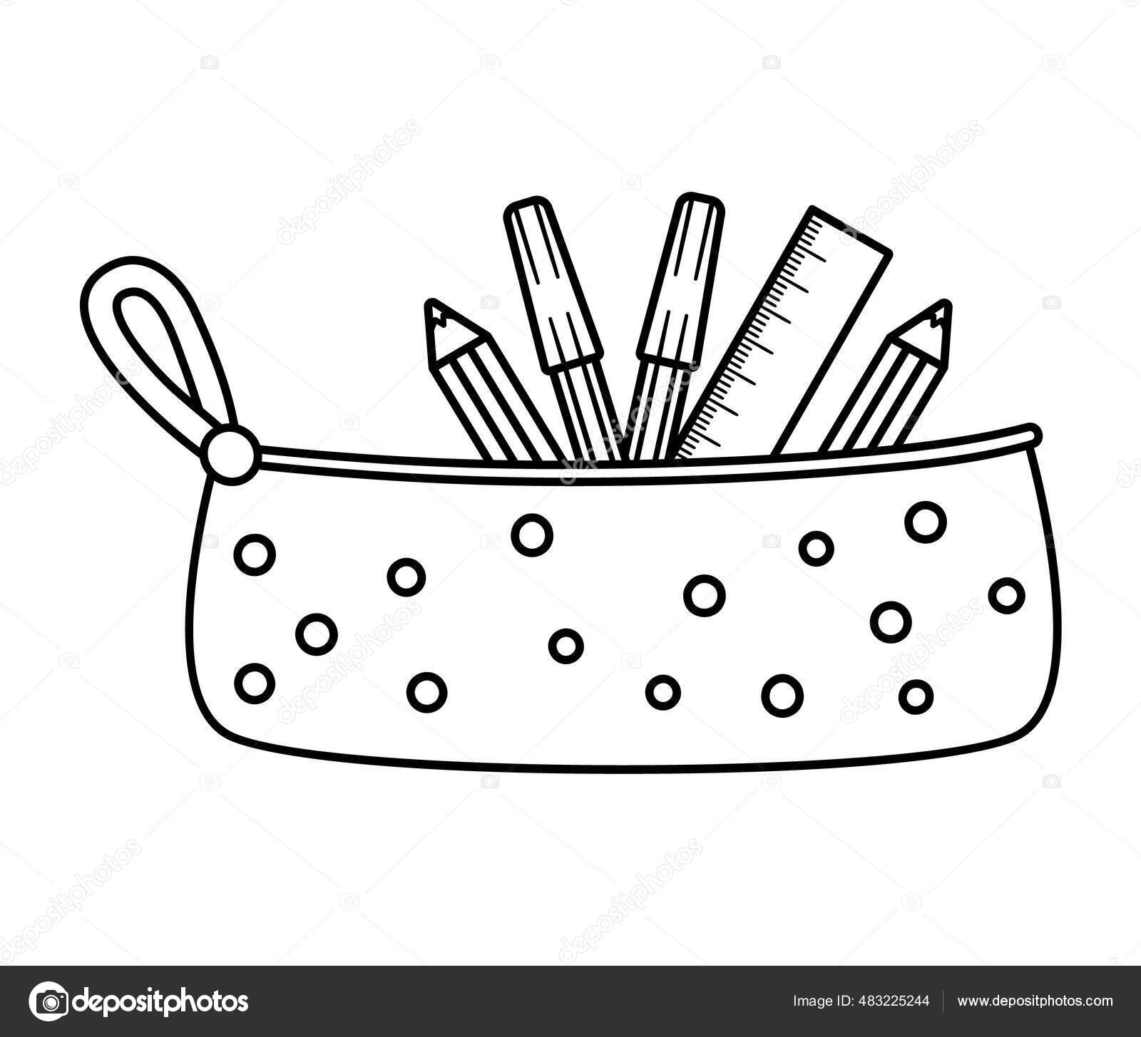 Back to school pencil case isolated coloring page Vector Image