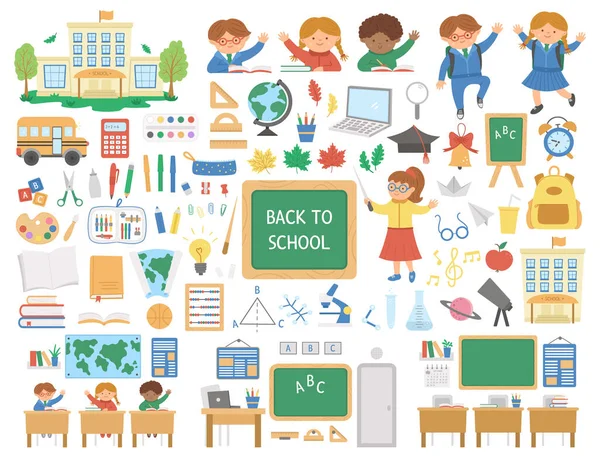 Grande Ritorno Scuola Vettore Insieme Elementi Una Gigantesca Collezione Clipart — Vettoriale Stock