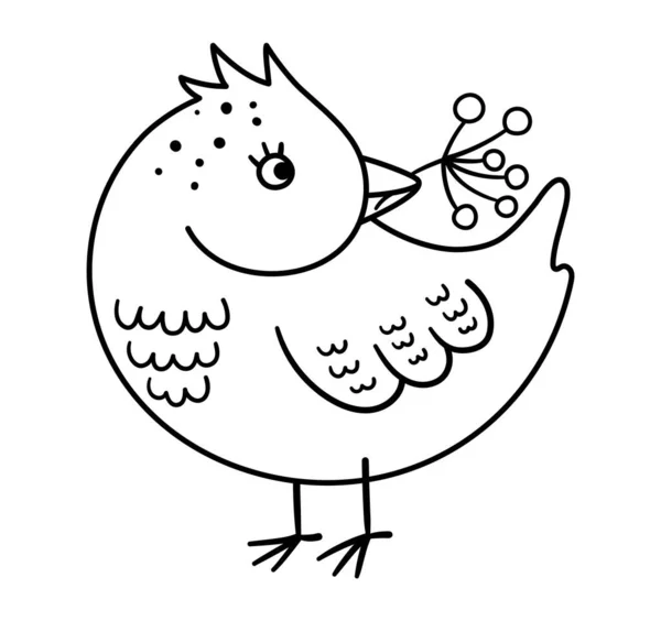 Милий Чорно Білий Птах Ягідною Гілочкою Дзьобі Векторний Контур Осіннього — стоковий вектор