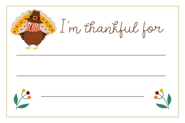 Vector Thanksgiving Card Thankful Horizontal Letter Template Cute Turkey Owl — Stock Vector