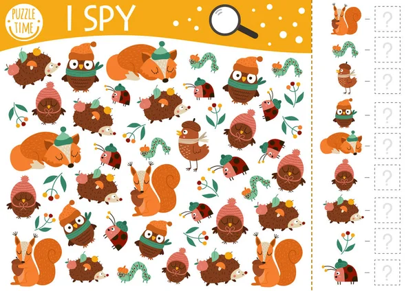 Autumn Forest Spy Game Kids Fall Searching Counting Activity Preschool — ストックベクタ