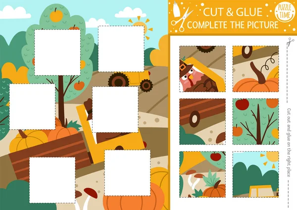 Vector Thanksgiving Day Cut Glue Activity Autumn Crafting Game Cute — ストックベクタ