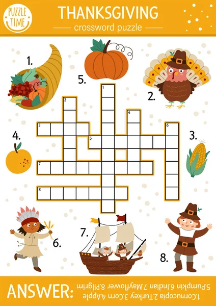 Vector Thanksgiving Crucigrama Para Niños Prueba Sencilla Otoño Con Símbolos — Archivo Imágenes Vectoriales